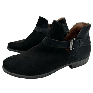 Hokus Pokus Black Rea Ankle Boots Booties Size 8M Buckle 1" Heel Perforated